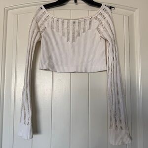White Ribbed Distressed Knit Long Sleeve Crop Top - Brand New - Size Small